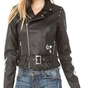 Ashley By 26 Intl Outerwear Faux Leather Jacket Women's M Biker Motorcycle Studs